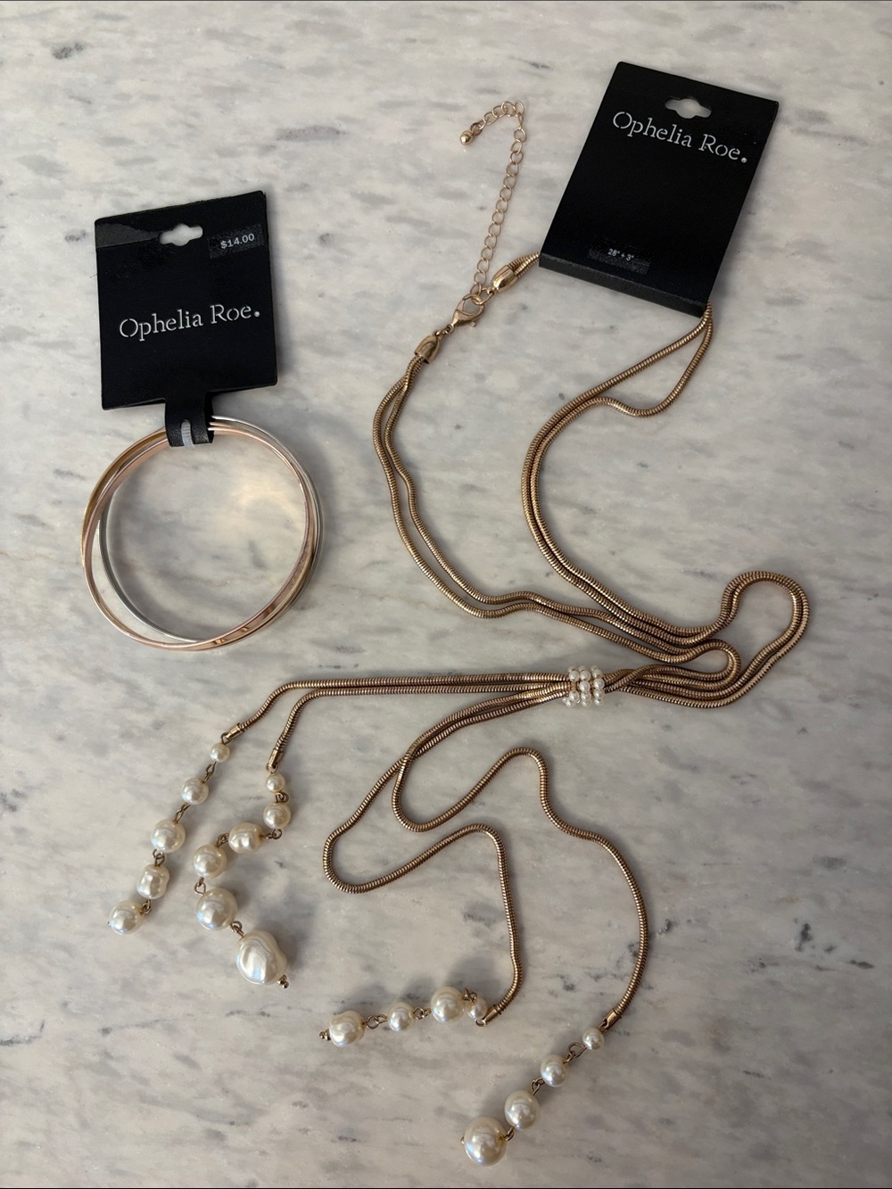 Bundle of 2 Gold Pearl Necklace & 3 Bangle  NWT